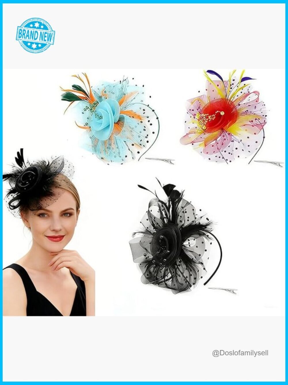 3 Piece Vintage Feather Fascinator Hat Set Detachable Headband Hair Clip
